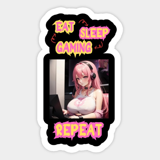 Eat Sleep Gaming Repeat Anime Girl Sticker by Clicks Clothes